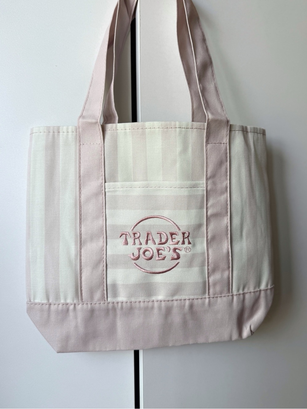 Trader Joe’s Mini Pink Stripe Canvas Tote Bag New
